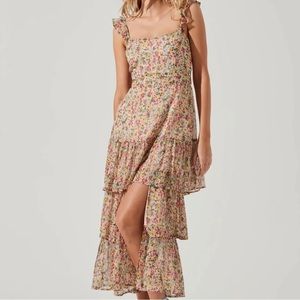 Tie Back Ruffle Floral Maxi Dress
